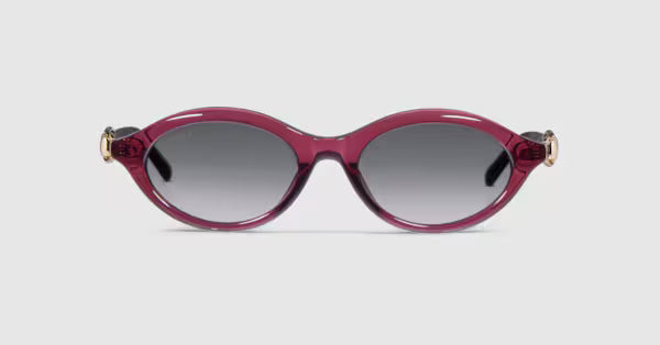 Gucci Women Oval Frame Transparent Burgundy Sunglasses