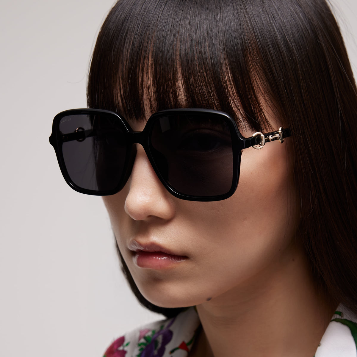 Gucci Women Low Nose Bridge Fit Butterfly Black Sunglasses
