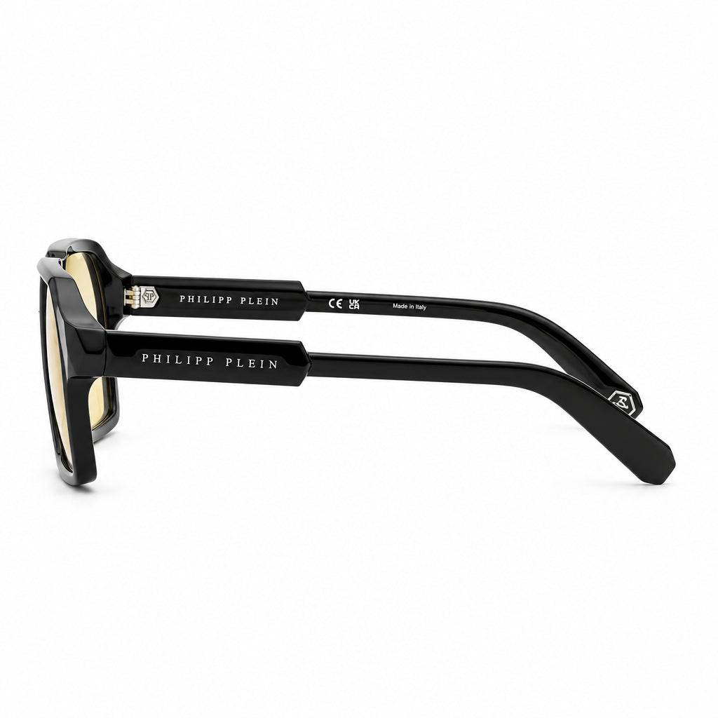 Philipp Plein Unisex Contemporary Flat-Top Aviator Black & Yellow Sunglasses