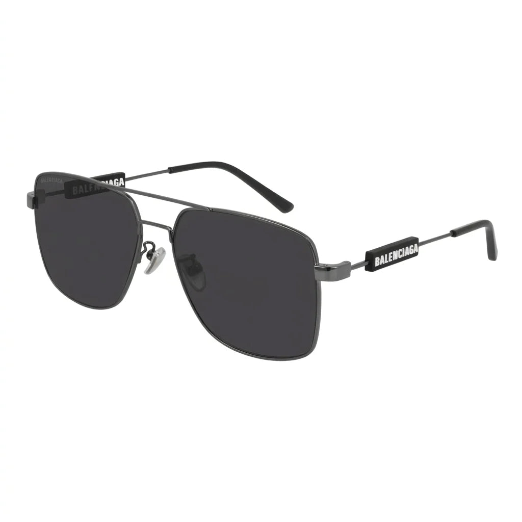 Balenciaga Men Tag BB0116SA Gunmetal / Grey Double-Bridge Square Aviator Sunglasses