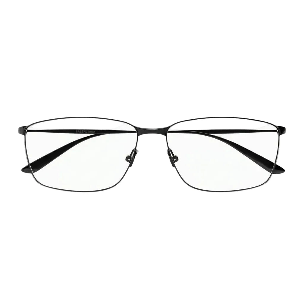 Balenciaga Men BB0415O Ultra-Thin Metal Rectangle Black (001) Eyeglasses