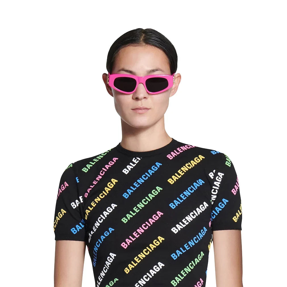 Balenciaga Women Dynasty Shiny Solid Pink / Silver D-Frame Sunglasses
