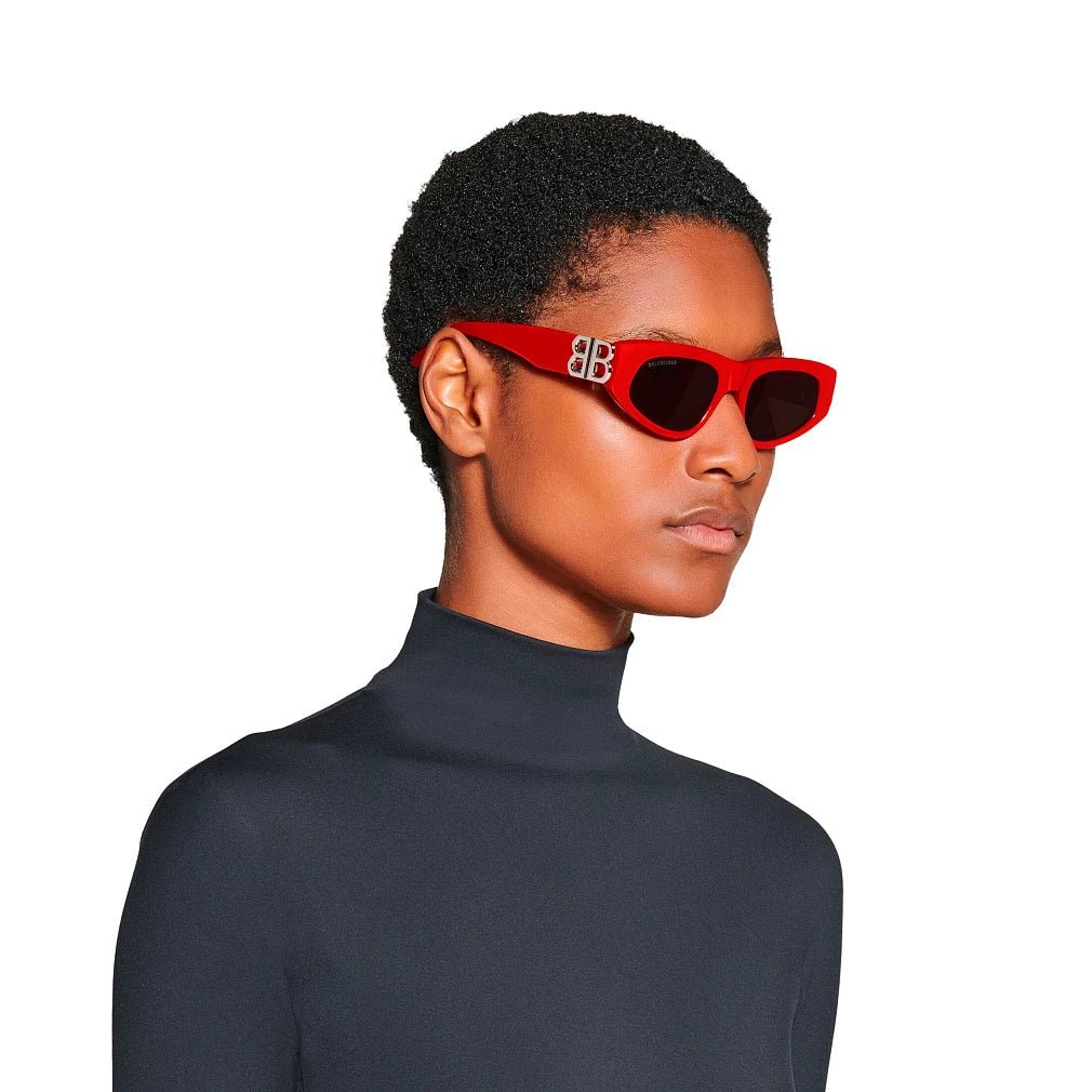 Balenciaga Women Dynasty Shiny Solid Red / Grey D-Frame Sunglasses