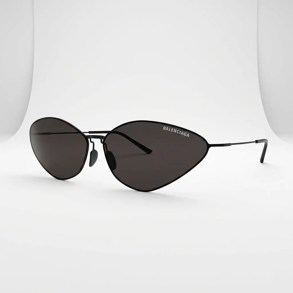 Balenciaga Unisex BB0350S 001 Black / Grey Cat-Eye Metal Sunglasses