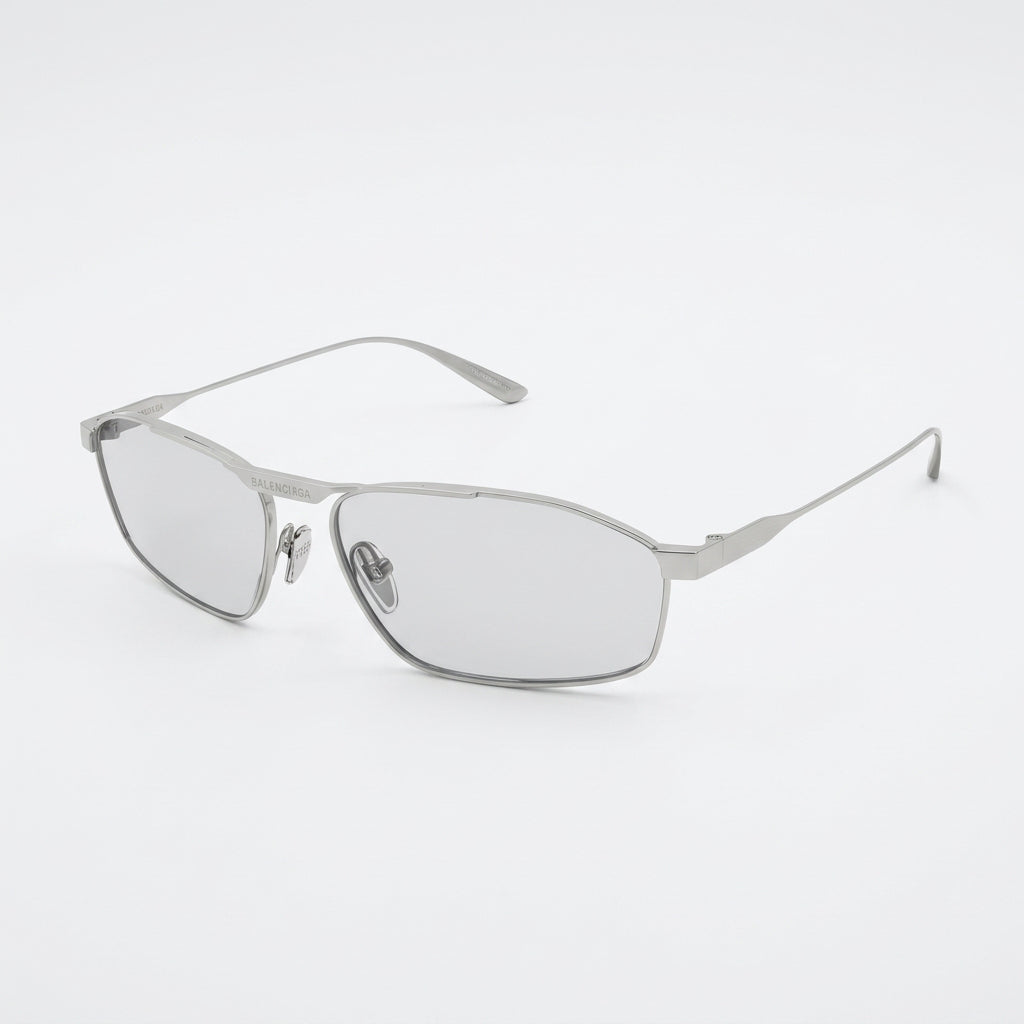 Balenciaga Men BB0416S 004 Silver / Light Grey Geometric Metal Sunglasses