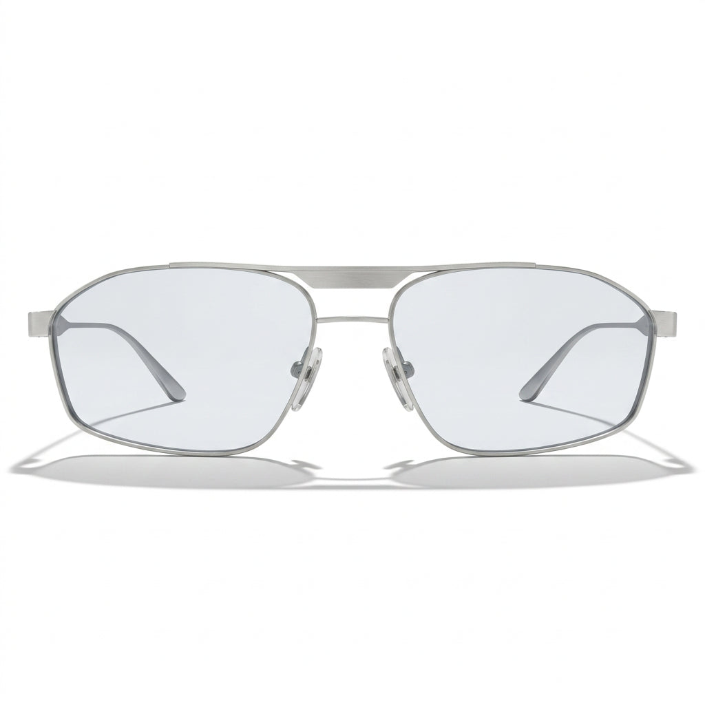 Balenciaga Men BB0416S 004 Silver / Light Grey Geometric Metal Sunglasses
