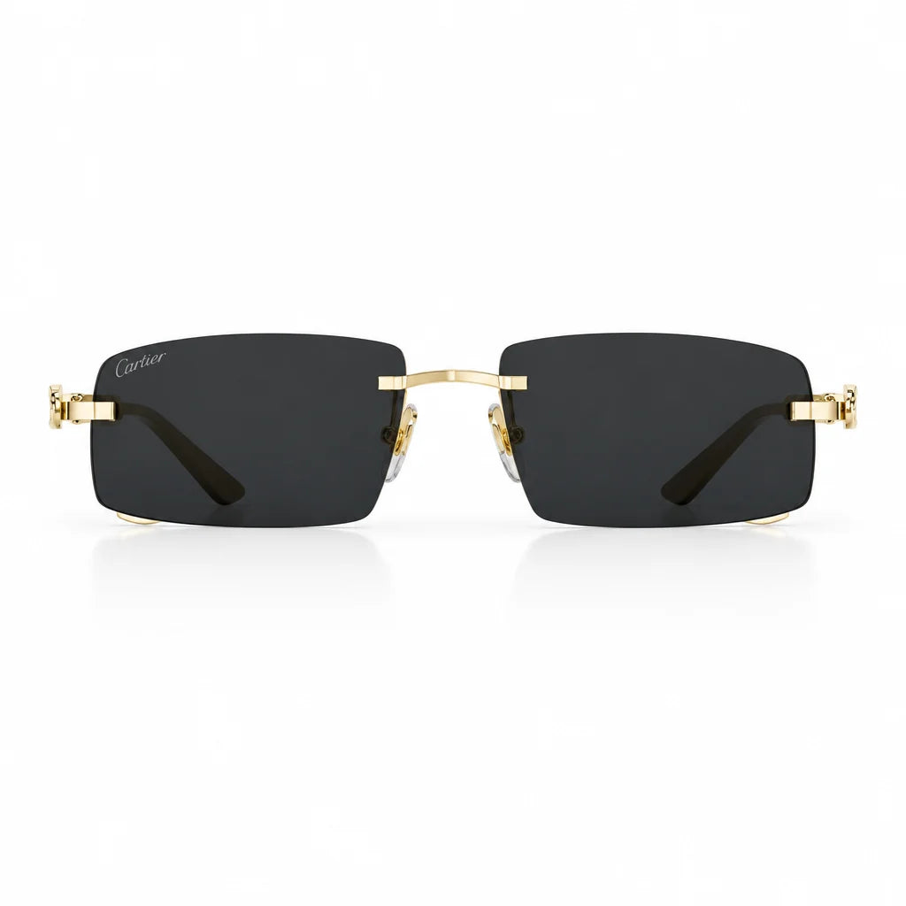 Cartier Panthère De Rimless Unisex Rectangle Black Sunglasses