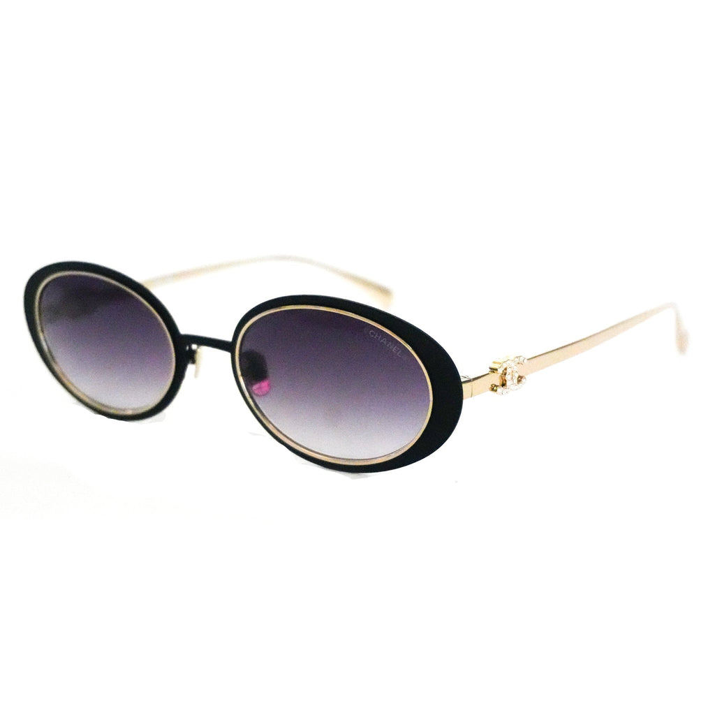 Chanel Women Oval Gold Black Gradient Sunglasses