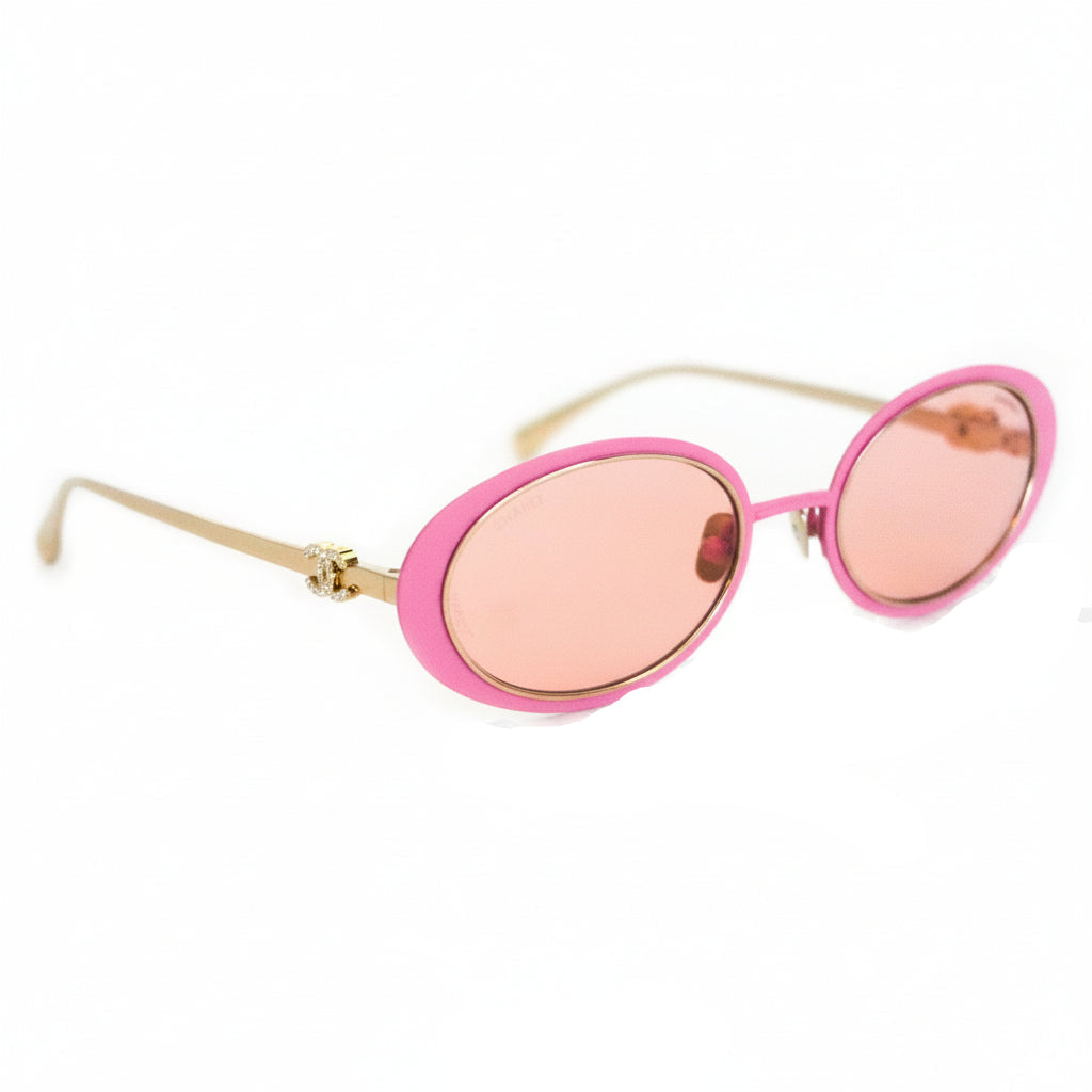 Chanel Women Oval Gold Pink Sunglasses