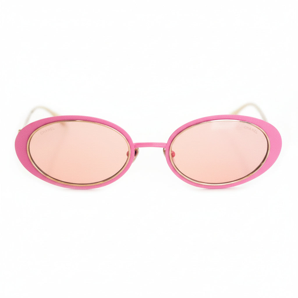 Chanel Women Oval Gold Pink Sunglasses