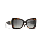 Chanel Women Square Dark Tortoise & Grey Polarized Sunglasses
