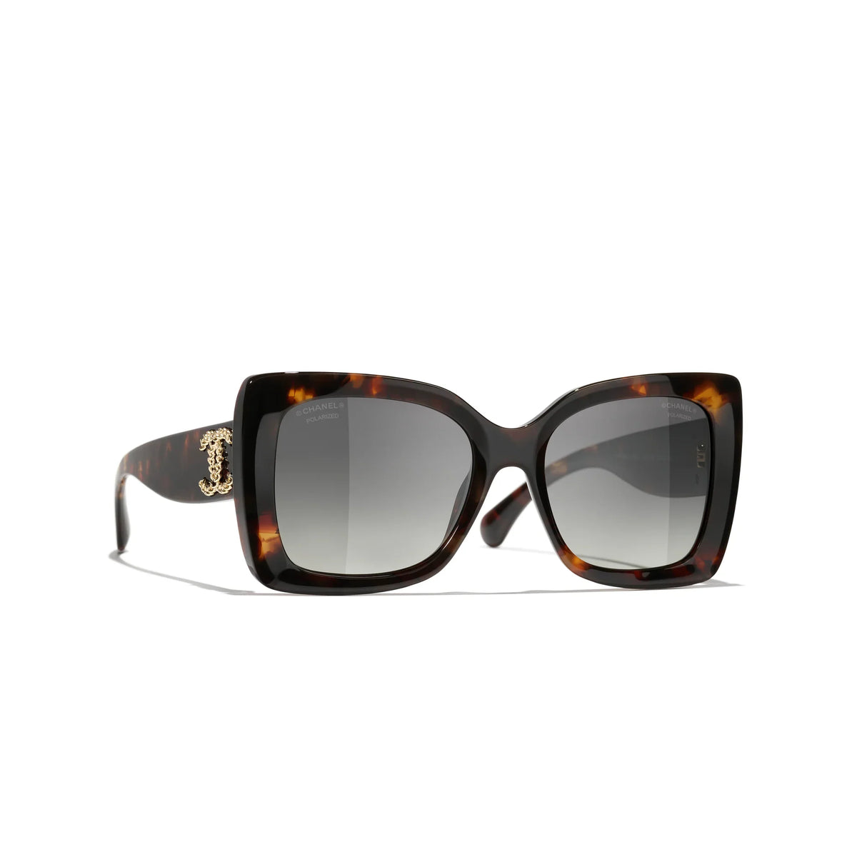 Chanel Women Square Dark Tortoise & Grey Polarized Sunglasses