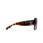 Chanel Women Square Dark Tortoise & Grey Polarized Sunglasses