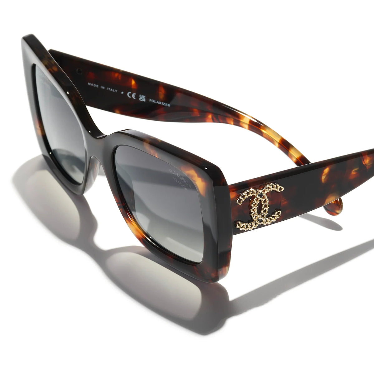 Chanel Women Square Dark Tortoise & Grey Polarized Sunglasses