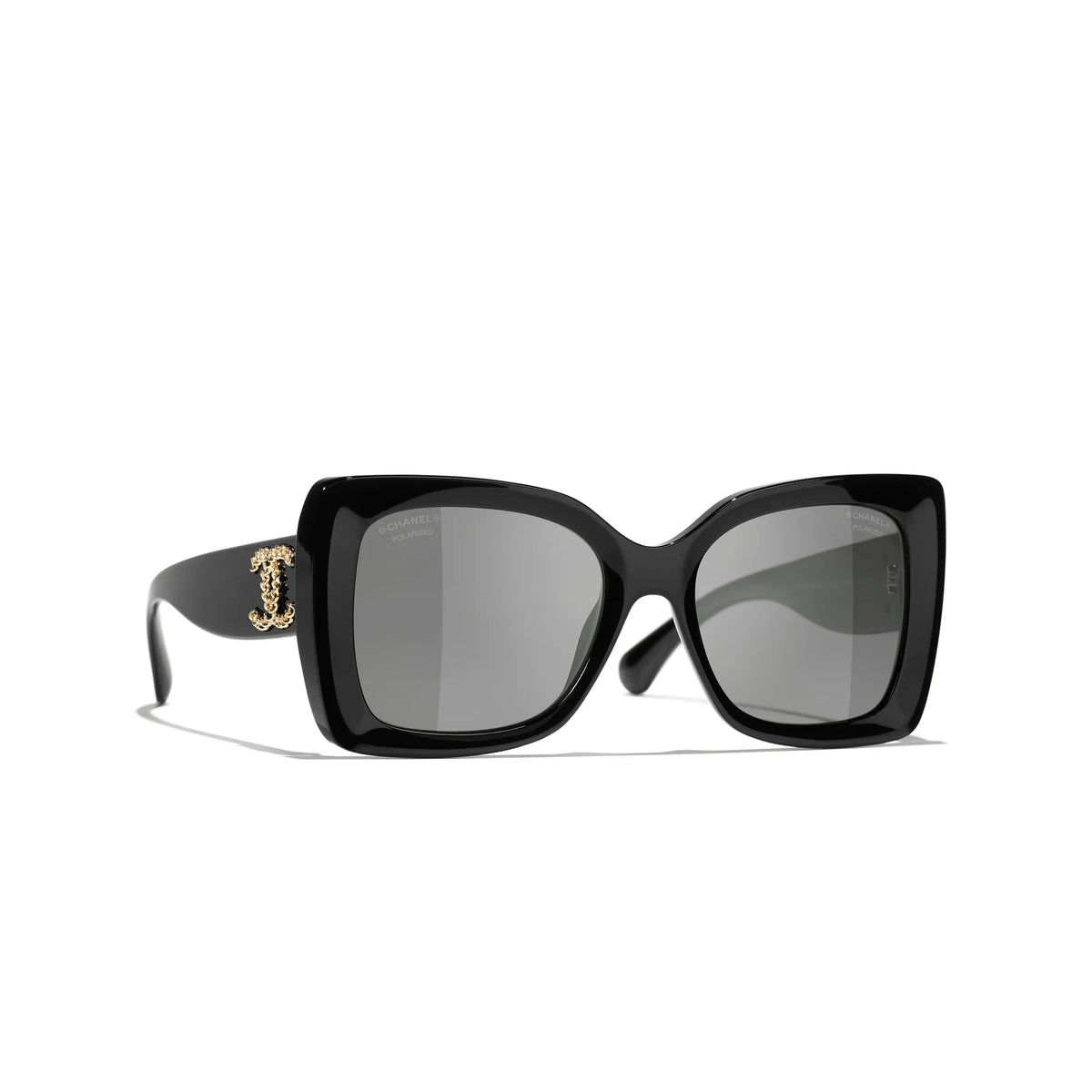 Chanel Women Square Black & Grey Polarized Sunglasses