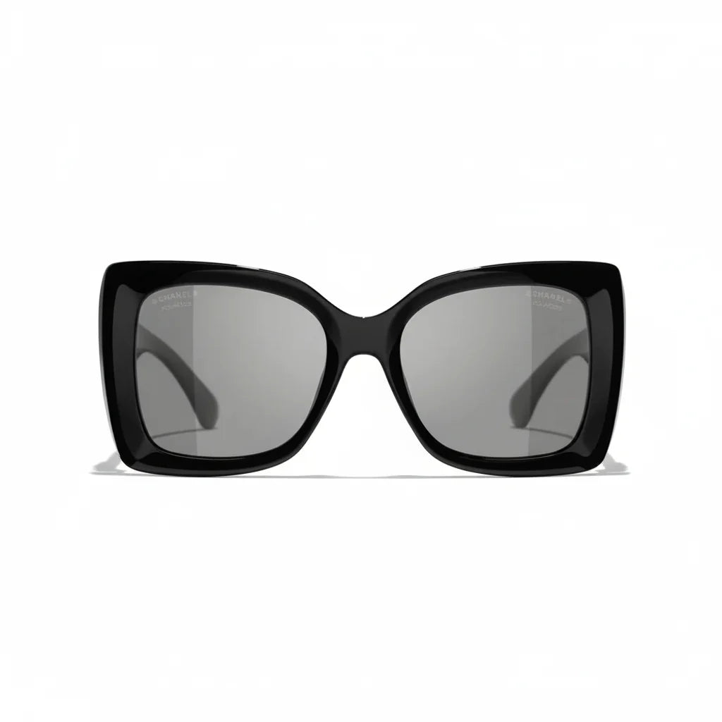  Chanel Women Square Black & Grey Polarized Sunglasses 