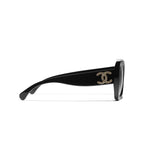 Chanel Women Square Black & Grey Polarized Sunglasses
