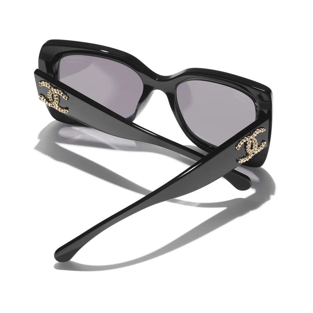 Chanel Women Square Black & Grey Polarized Sunglasses