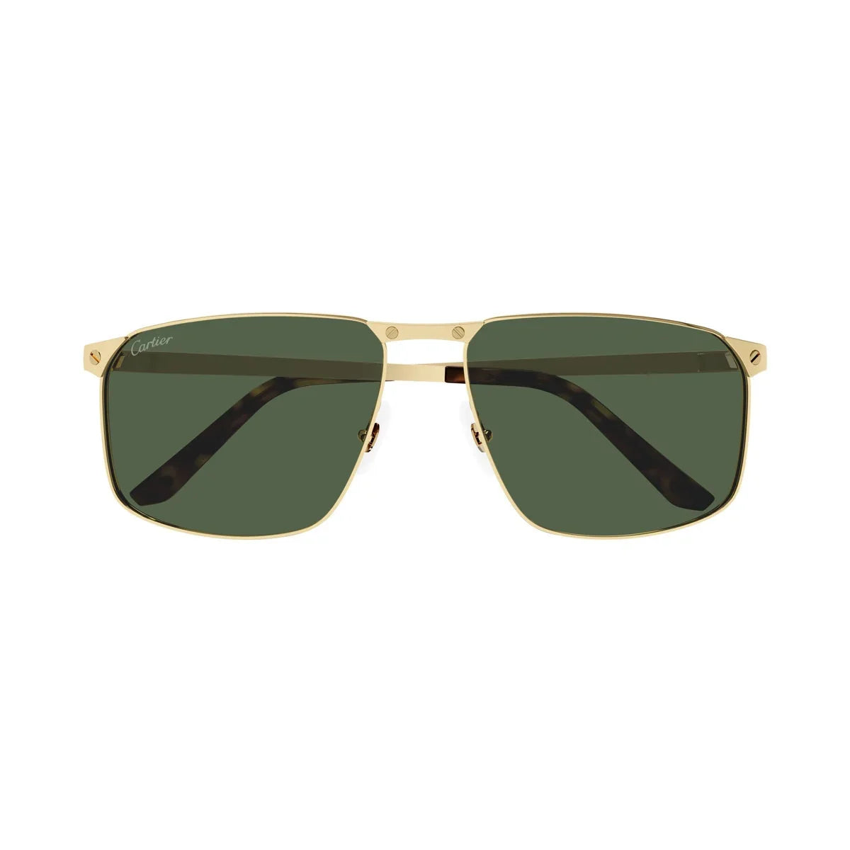 Cartier Santos Classic Men Pilot Brushed Gold Polarized Olive Green Sunglasses