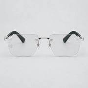 Cartier C Décor Men Rimless Dark Green Wood Temples Transparent Glasses