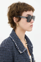 Chanel Women Logo Square Black Sunglasses