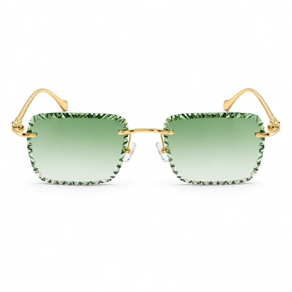 Cartier Panthère de Unisex Rimless Green Gradient Lens Split Diamond Cut Sunglasses
