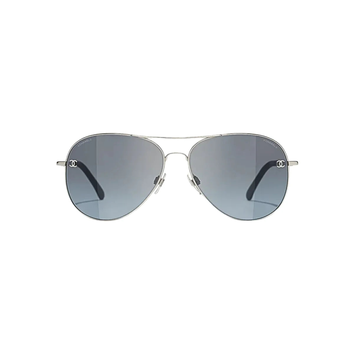 Chanel Women Pilot Titanium & Calfskin Silver & Blue Gradient Sunglasses