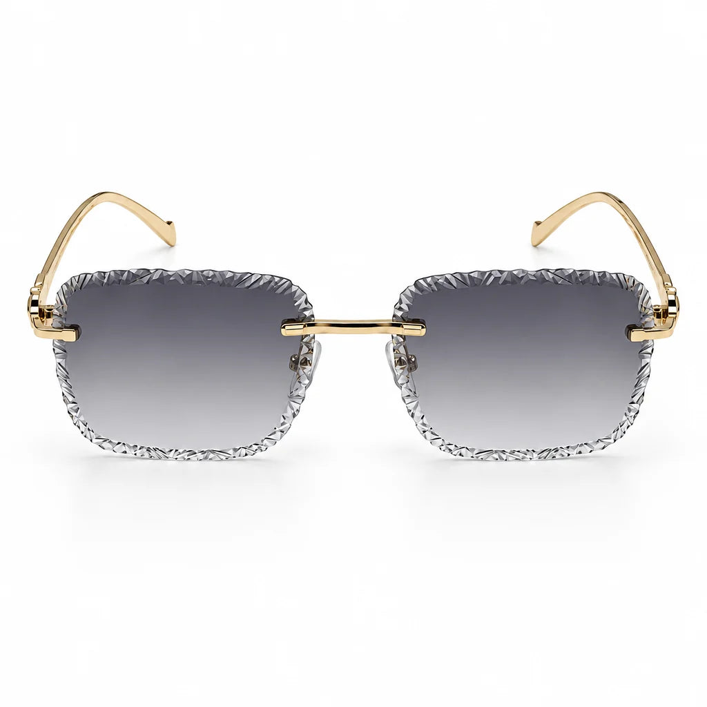 Cartier Panthère de Unisex Rimless Grey Gradient Split Diamond Cut Sunglasses