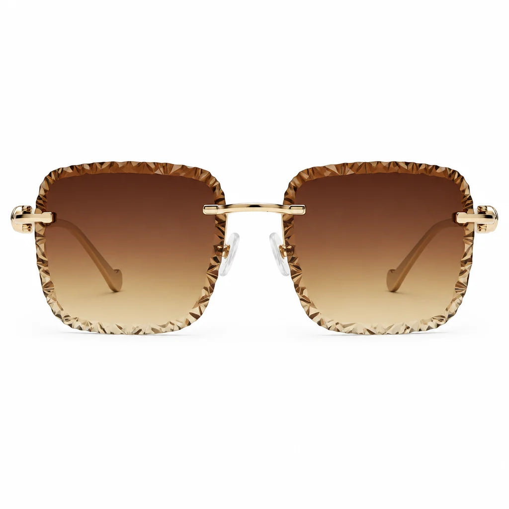 Cartier Panthère de Unisex Rimless Brown Gradient Lens Split Diamond Cut Sunglasses