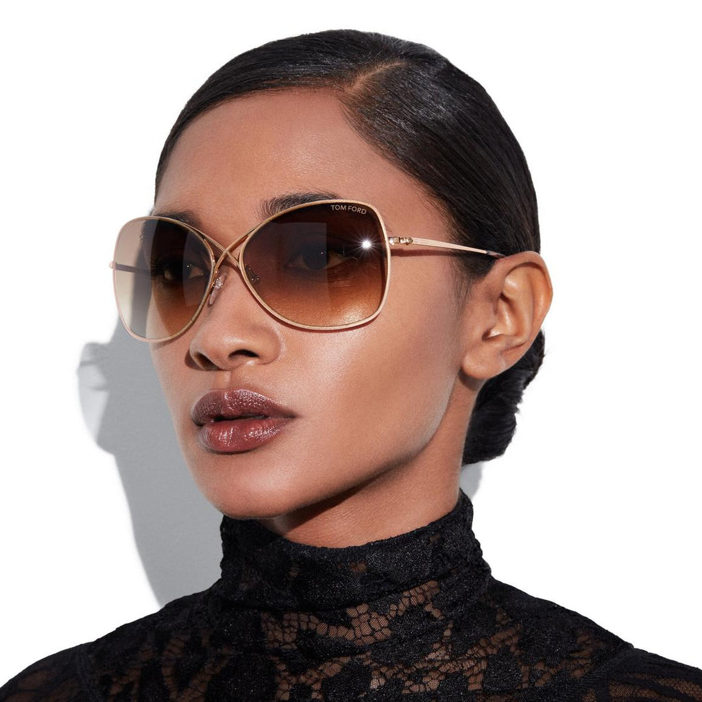 Tom Ford Women Butterfly Frame Rose Gold Sunglasses
