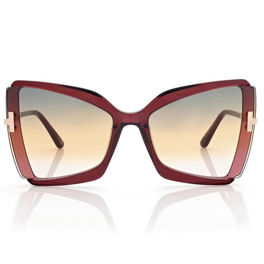 Tom Ford Women Square Frame Shiny Bordeaux Sunglasses