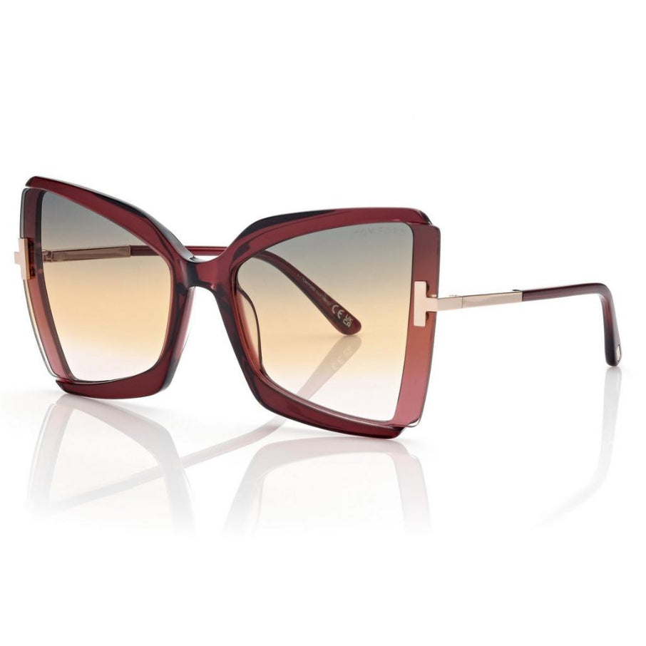 Tom Ford Women Square Frame Shiny Bordeaux Sunglasses