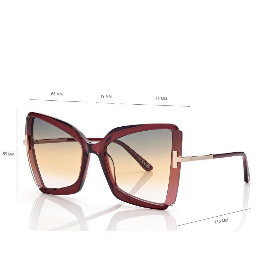 Tom Ford Women Square Frame Shiny Bordeaux Sunglasses