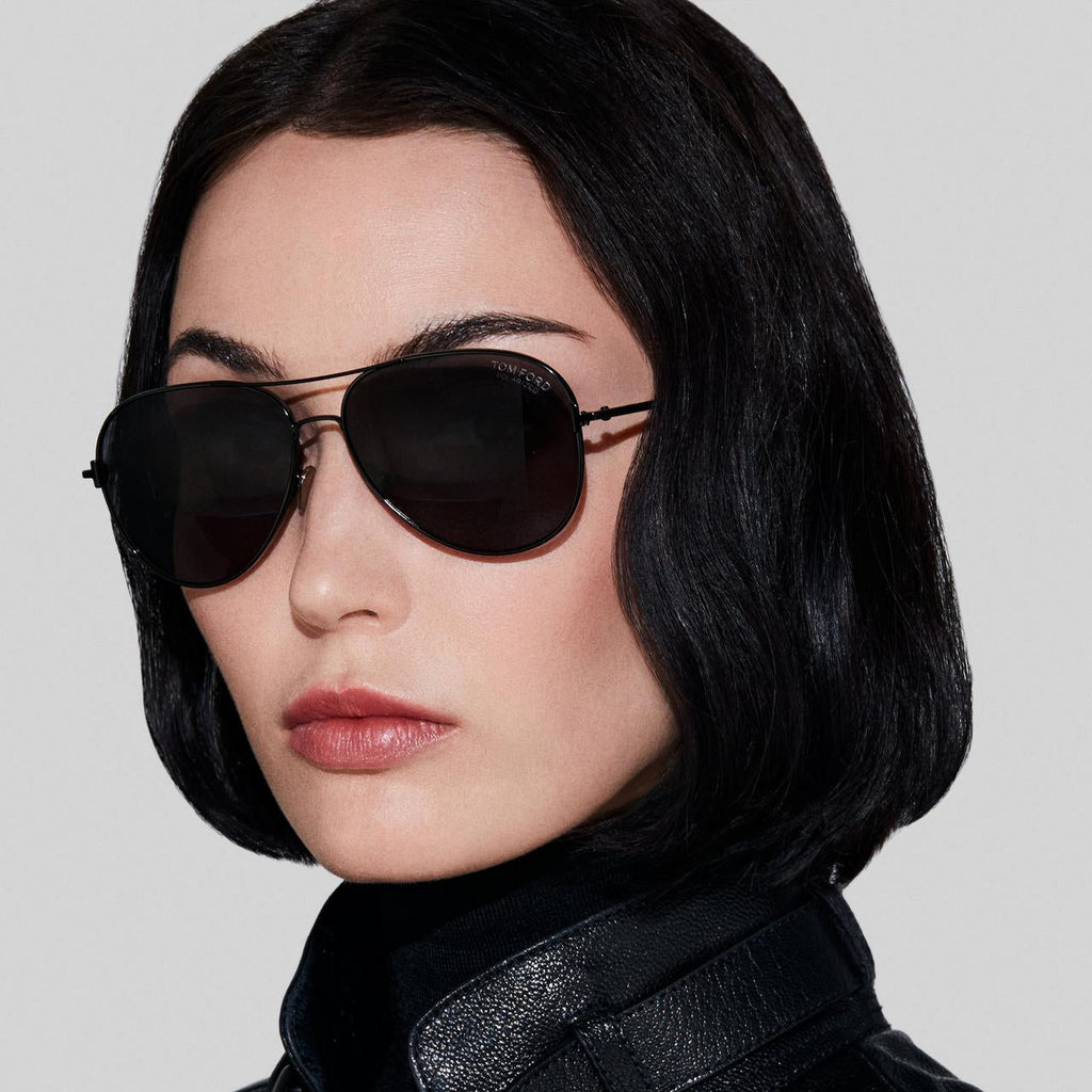 Tom Ford Women Navigator Frame Shine Black Sunglasses