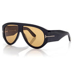 Tom Ford Men Pilot Frame Soft Shiny Black Sunglasses