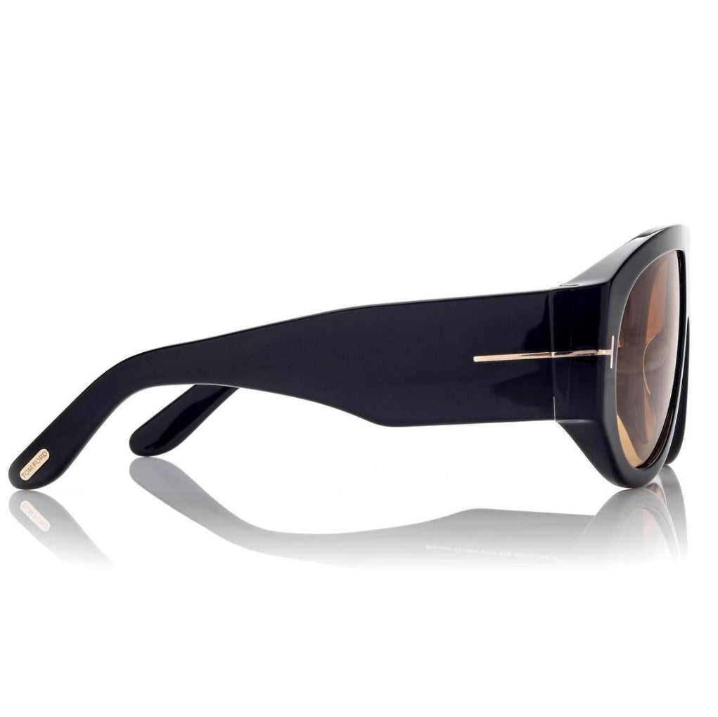 Tom Ford Men Pilot Frame Soft Shiny Black Sunglasses