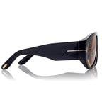 Tom Ford Men Pilot Frame Soft Shiny Black Sunglasses