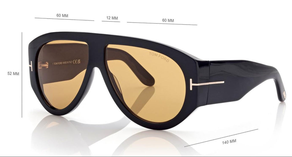 Tom Ford Men Pilot Frame Soft Shiny Black Sunglasses