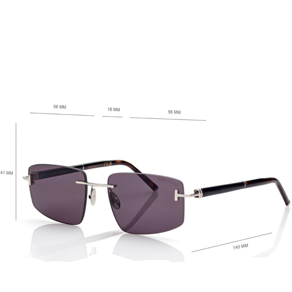 Tom Ford Men Rimless Frame Shiny Palladium Sunglasses