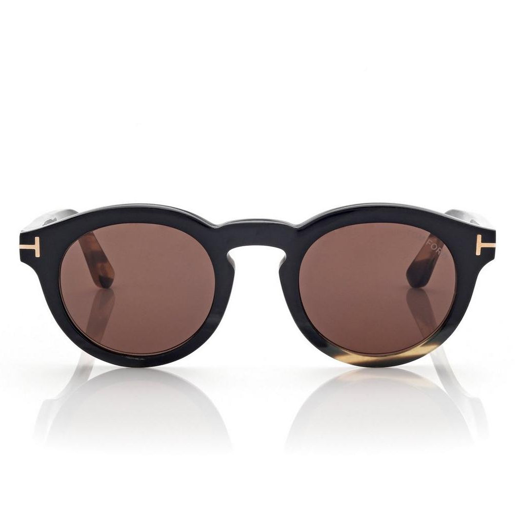 Tom Ford Men Round Frame Coloured Horn Sunglasses