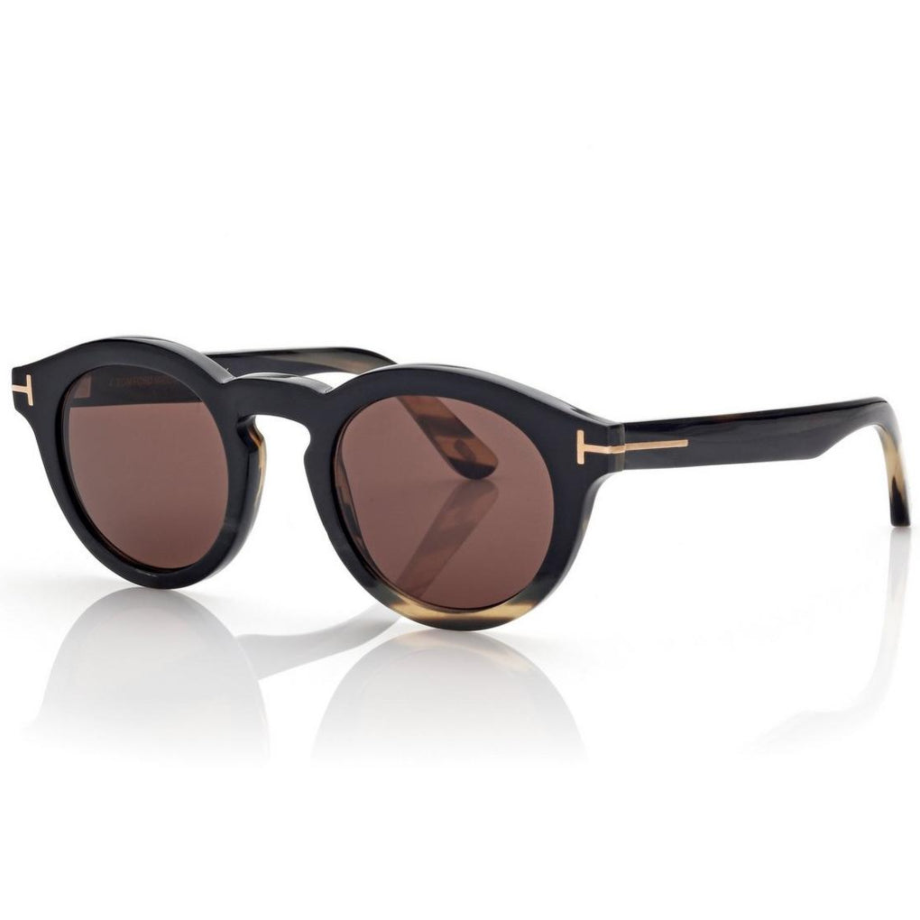 Tom Ford Men Round Frame Coloured Horn Sunglasses