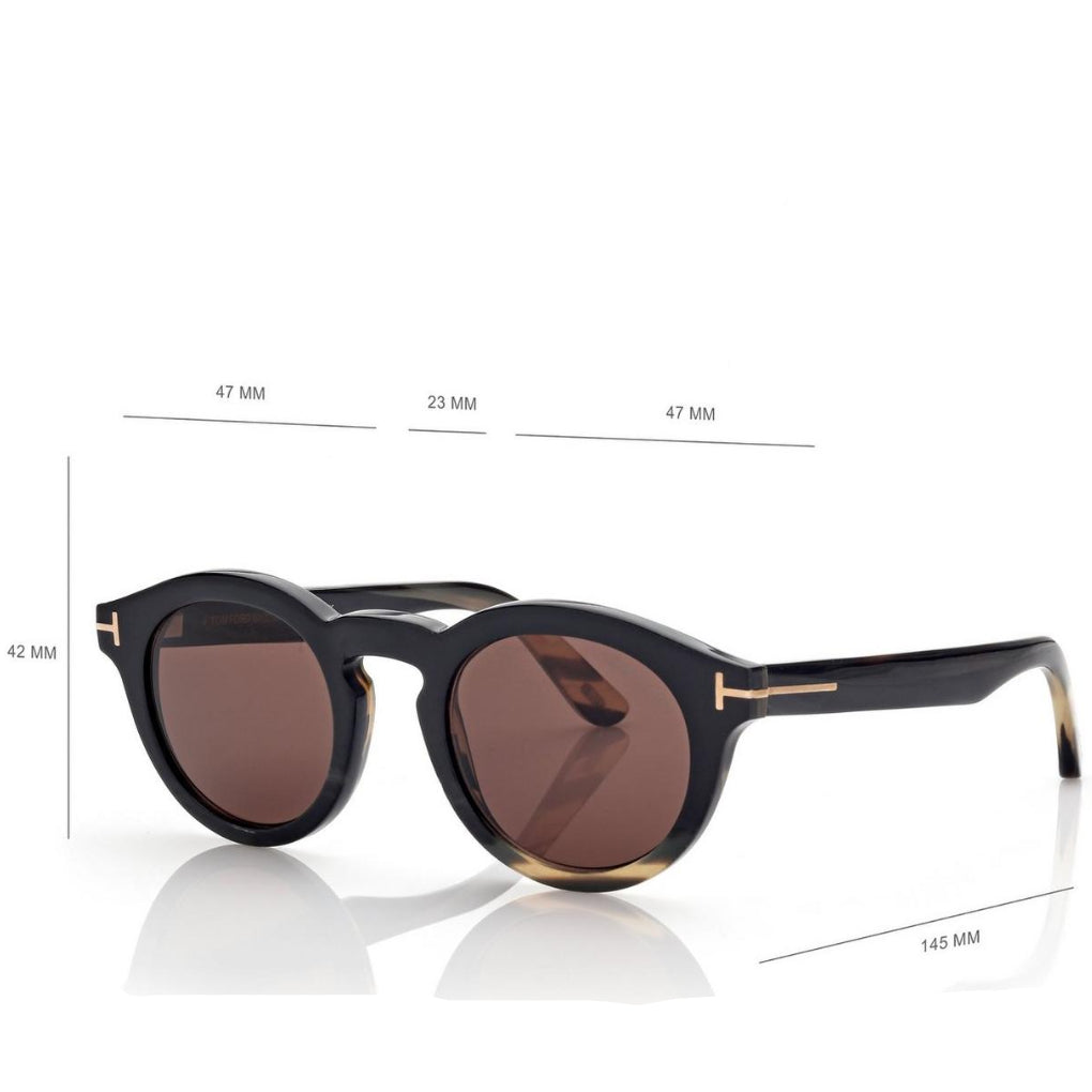 Tom Ford Men Round Frame Coloured Horn Sunglasses