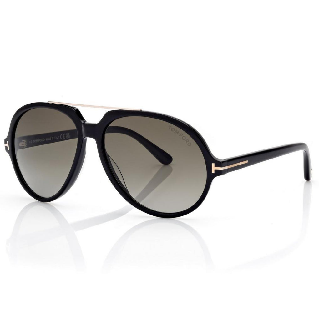 Tom Ford Men Pilot Frame Matte Shiny Black Sunglasses