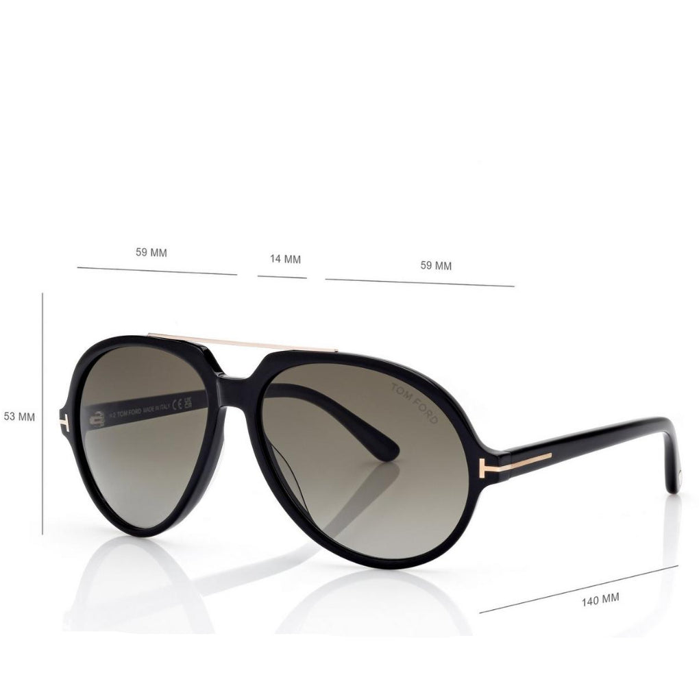 Tom Ford Men Pilot Frame Matte Shiny Black Sunglasses