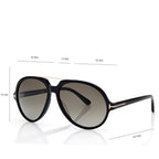Tom Ford Men Pilot Frame Matte Shiny Black Sunglasses