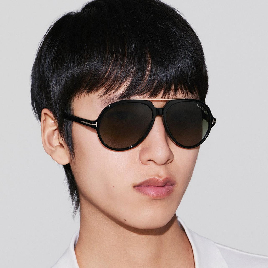 Tom Ford Women Round Frame Shiny Black Sunglasses