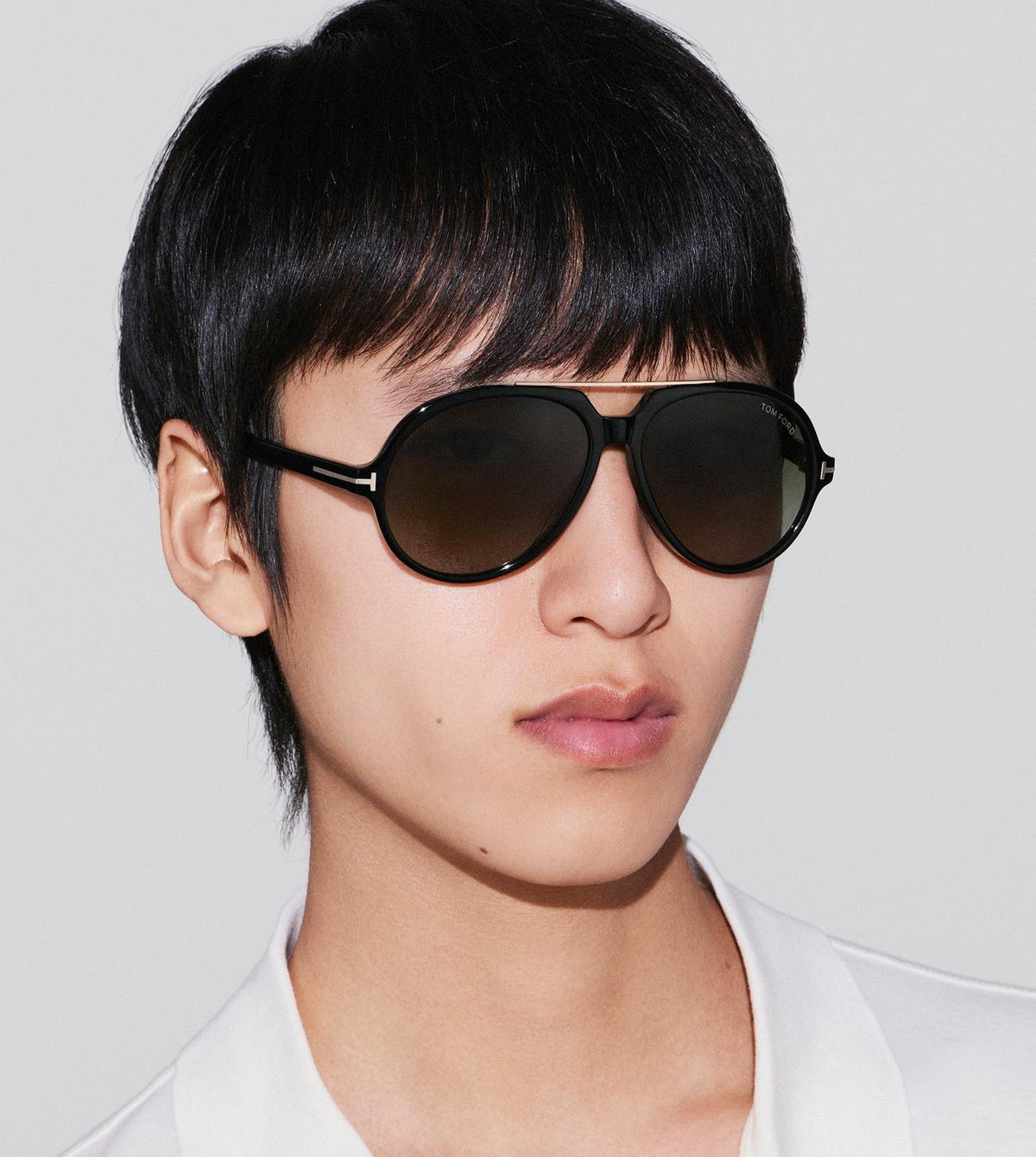 Tom Ford Men Pilot Frame Matte Shiny Black Sunglasses