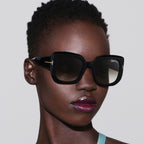 Tom Ford Women Square Frame Opaque Black Sunglasses
