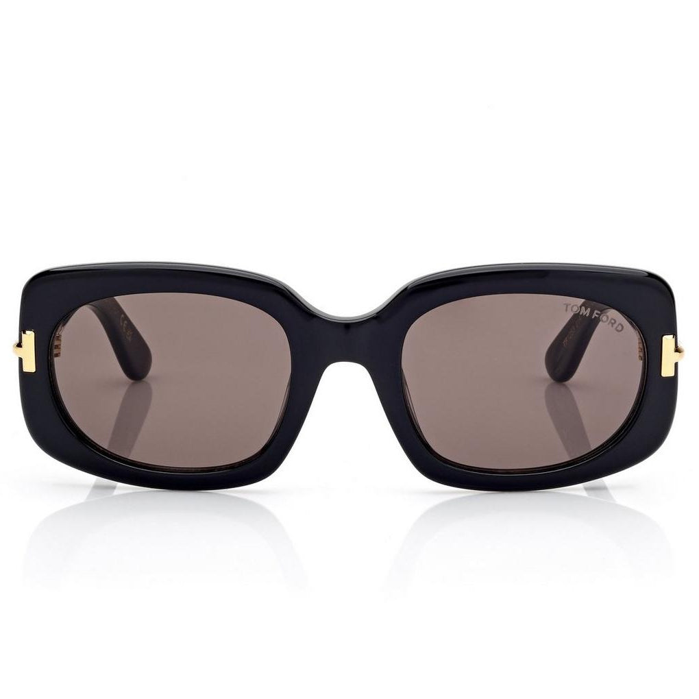 Tom Ford Men Rectangular Frame Shiny Dusty Black Sunglasses