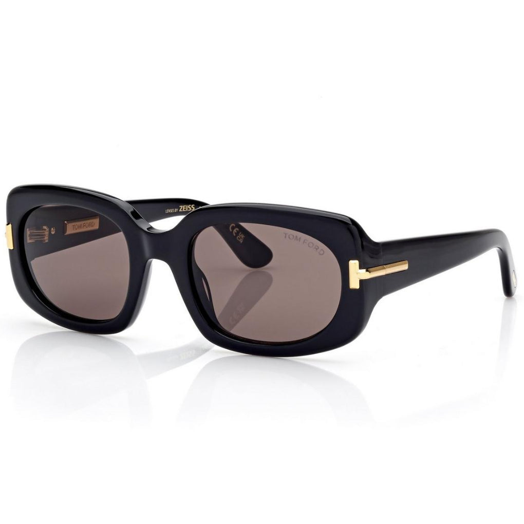 Tom Ford Men Rectangular Frame Shiny Dusty Black Sunglasses